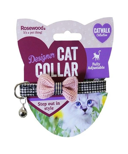 Rosewood Designer Pink Bow Dogtooth Cat Collar