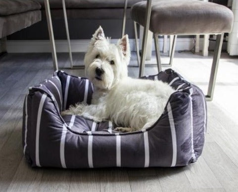 Rosewood Grey Striped Velvet Dog Bed