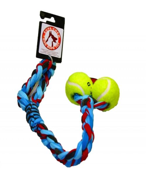 Supa-Chew Cotton Sling Rope Dog Toy with 2 Balls - Pet Mall